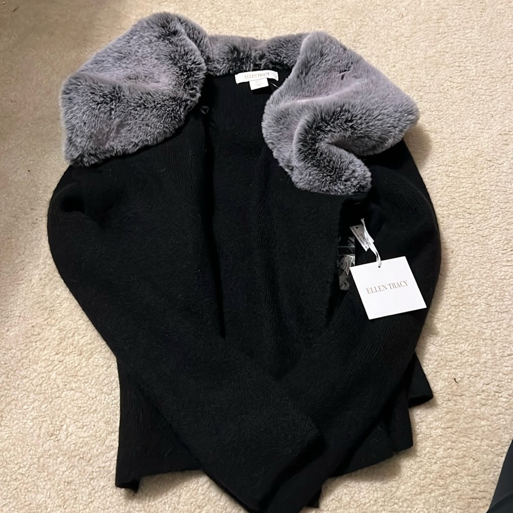 Black Cardigan with fur. New and never worn